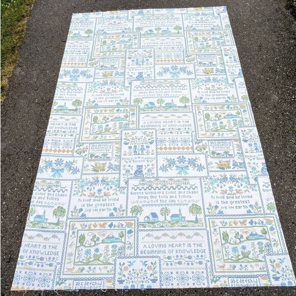 2.75 YDS Vintage 1970's FAUX CROSS-STITCH FABRIC "Home Sweet Home" Cotton Blend - Picture 10 of 10